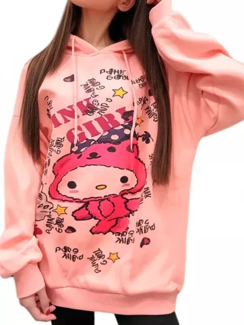Худи эмо кофта оверсайз из аниме Хеллоу Китти Hello Kitty розовая
