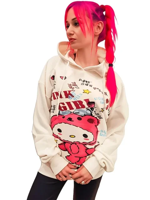 Худи эмо кофта оверсайз из аниме Хеллоу Китти Hello Kitty белая
