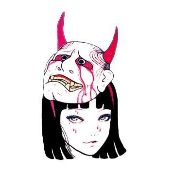 Временное тату Девушка с маской Хання в стиле Oni Mask