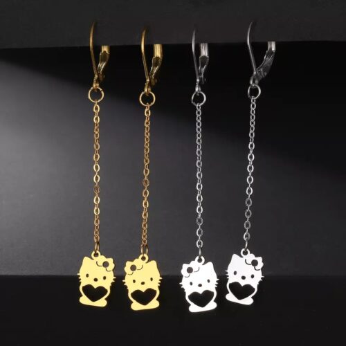 Серьги длинные нержавеющая сталь Хеллоу Китти из аниме Hello Kitty