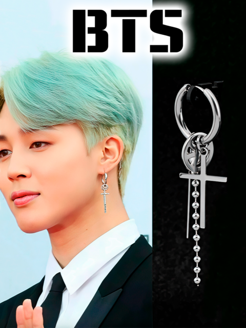 Серьга с крестом и цепочкой Чимина Jimin БТС BTS