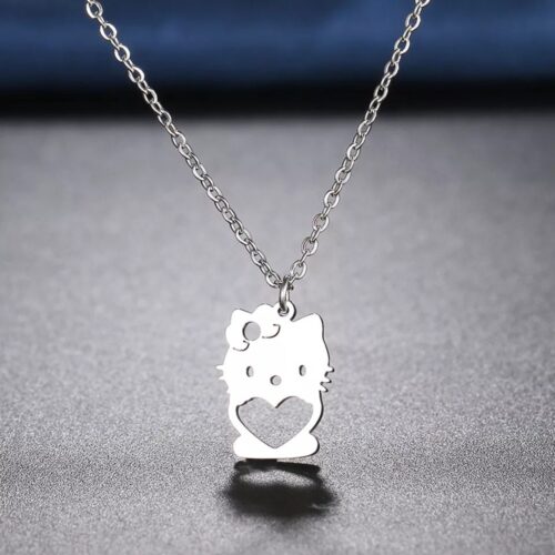 Кулон Хеллоу Китти Hello Kitty с сердечком маленький из нержавеющей стали