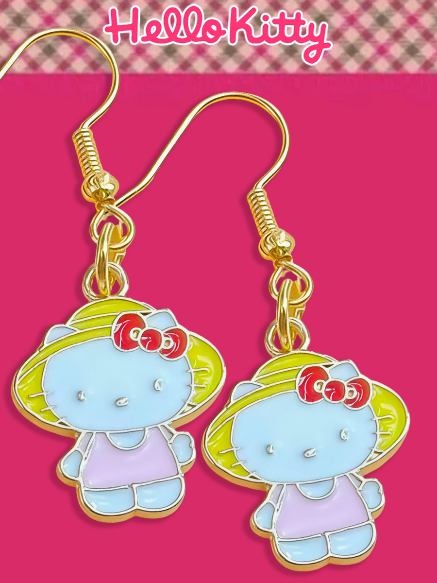 Серьги Хеллоу Китти в соломенной шляпке из аниме Hello Kitty — изображение 5