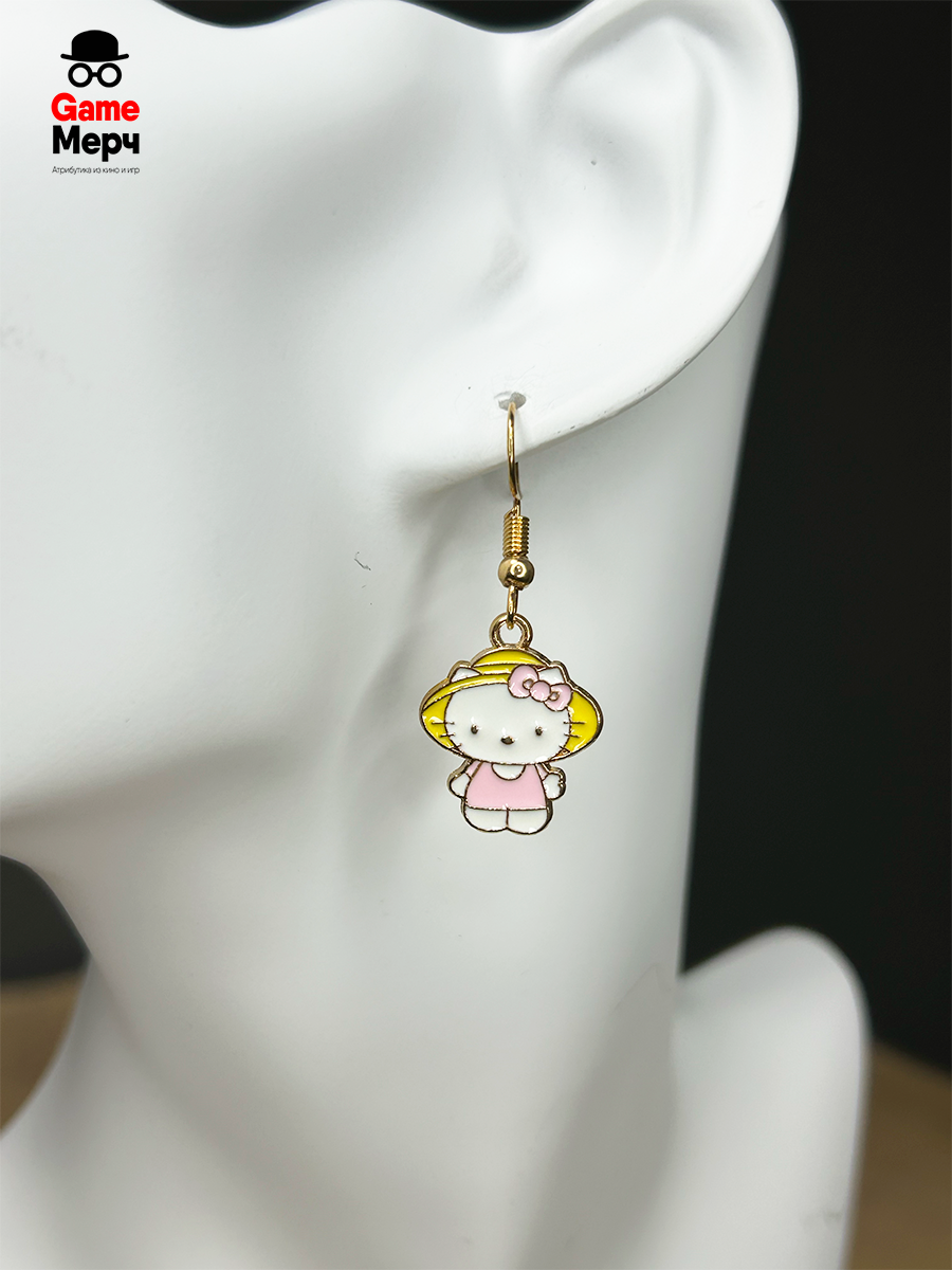 Серьги Хеллоу Китти в соломенной шляпке из аниме Hello Kitty — изображение 2
