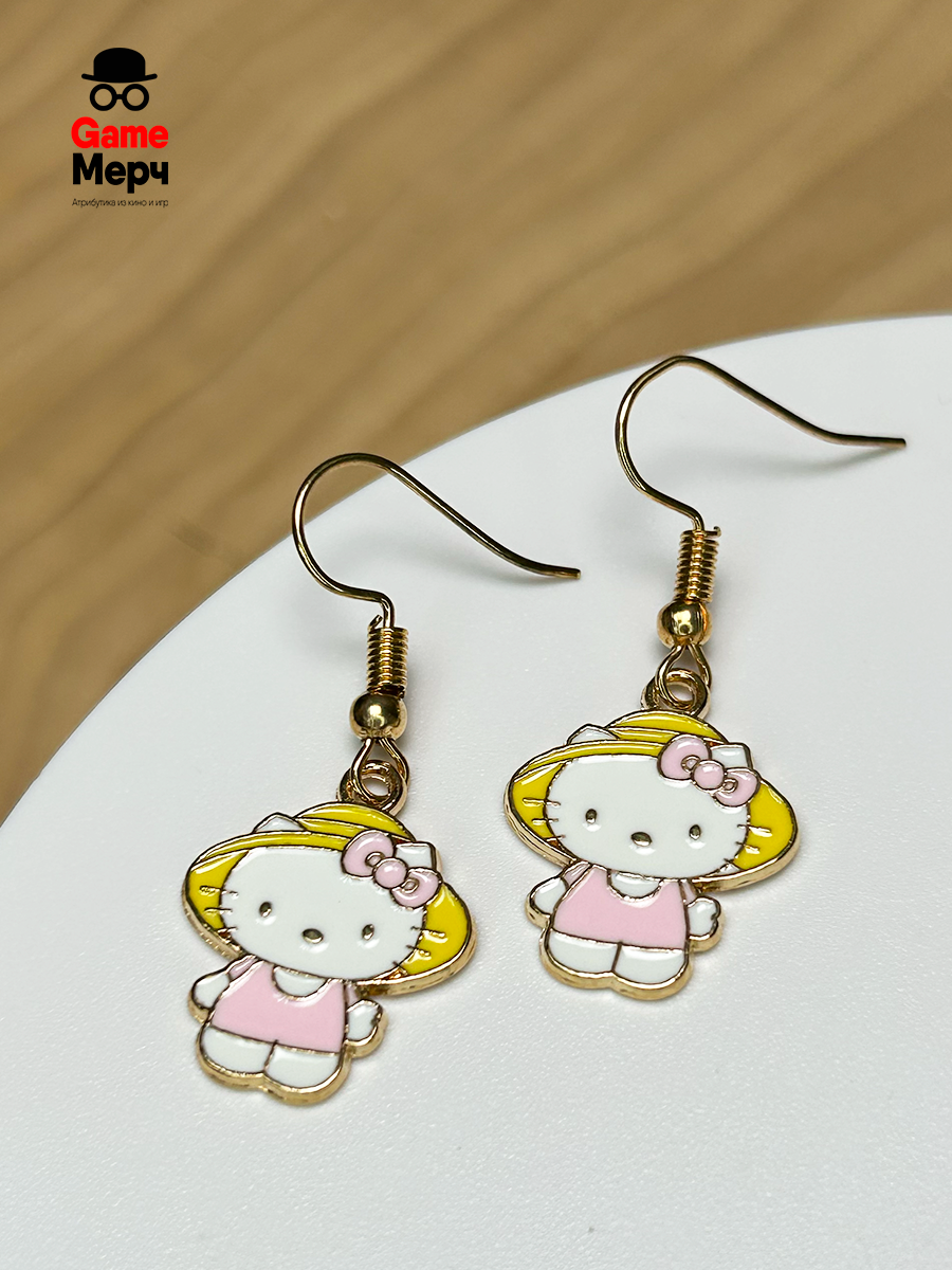 Серьги Хеллоу Китти в соломенной шляпке из аниме Hello Kitty — изображение 3