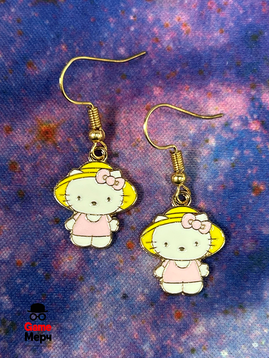 Серьги Хеллоу Китти в соломенной шляпке из аниме Hello Kitty — изображение 4
