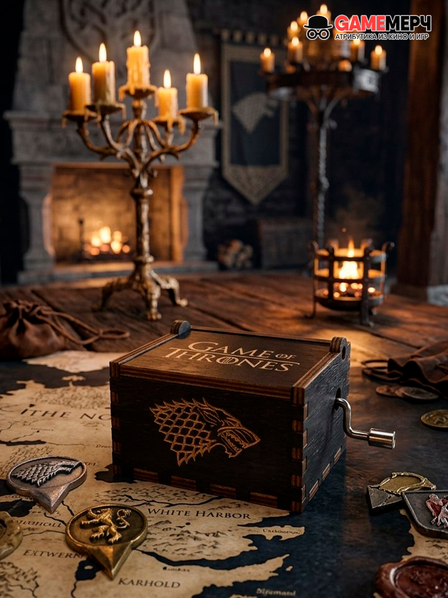 Музыкальная шкатулка Winter is coming Зима близко с гербом Старков из сериала Игра Престолов — изображение 2