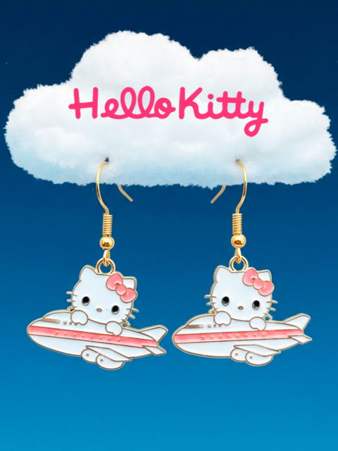 Серьги Хеллоу Китти на самолете из аниме Hello Kitty