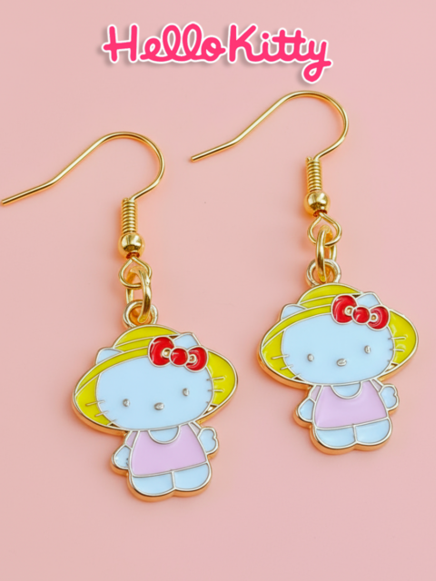 Серьги Хеллоу Китти в соломенной шляпке из аниме Hello Kitty