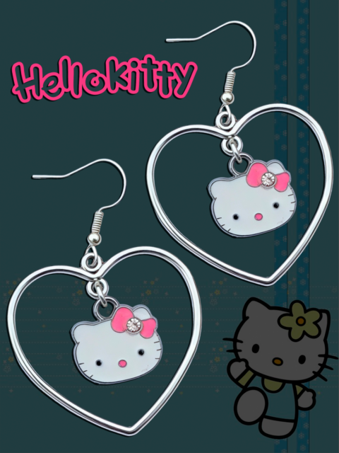 Серьги Сердечки Хеллоу Китти Hello Kitty