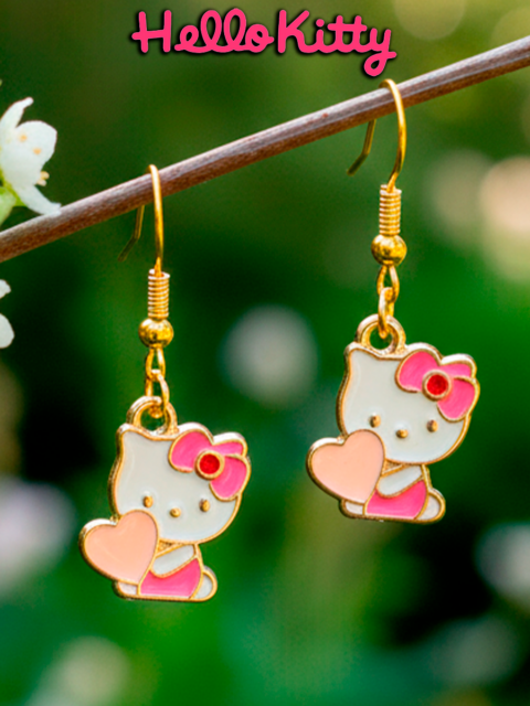 Серьги Хеллоу Китти с бантиком и сердечком из аниме Hello Kitty