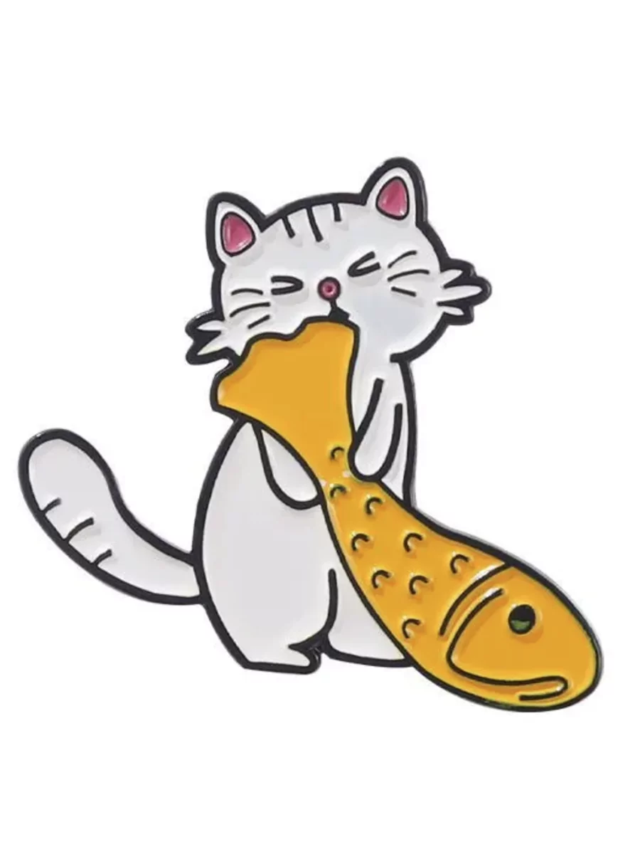 Значок - брошь Кот с рыбкой — изображение 4