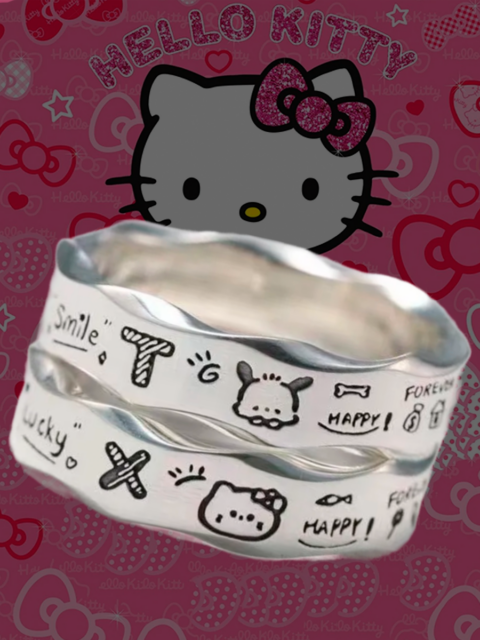 Парные кольца Собачка Почакко и Китти из аниме Hello Kitty
