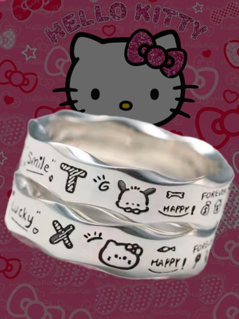 Парные кольца Собачка Почакко и Китти из аниме Hello Kitty