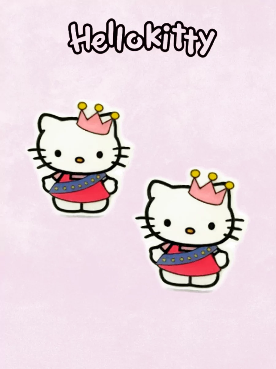 Серьги - гвоздики Хеллоу Китти принцесса из аниме Hello Kitty