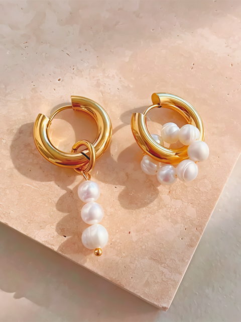 Серьги асимметричные с искусственным жемчугом