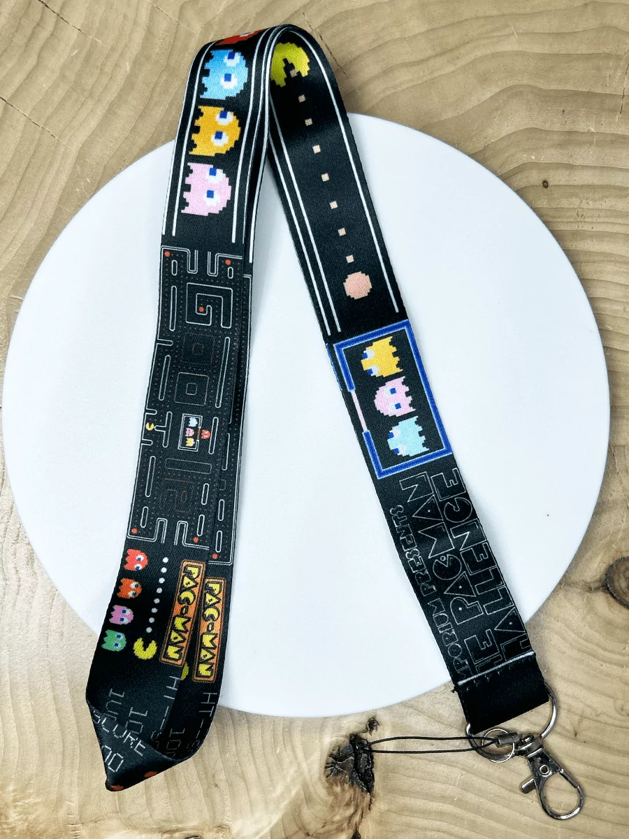 Шнурок - лента на шею для телефона и ключей Пакман и Призраки из игры Pac-Man — изображение 3