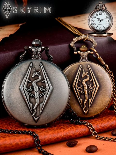 Кулон часы карманные Дракон из игры Skyrim