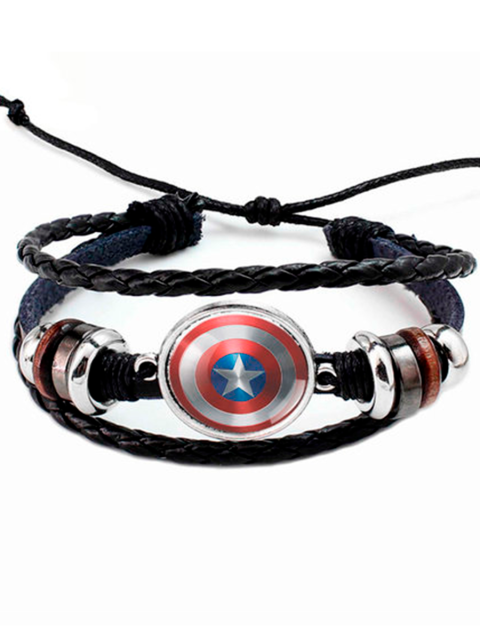 Браслет многослойный из экокожи с вставкой Капитан Америка Marvel Марвел