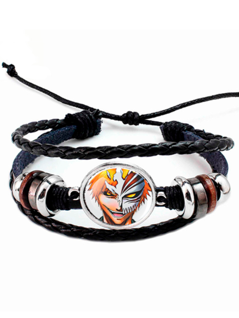 Браслет многослойный из экокожи с вставкой Ичиго Куросаки из аниме Bleach Блич